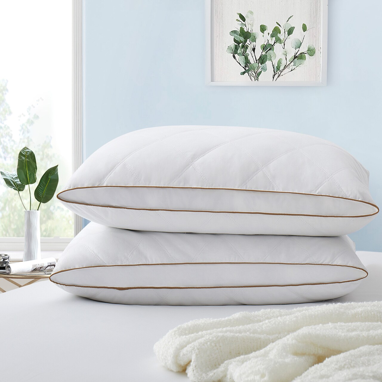 Puredown Goose Down Feather Pillows 2 Pack Gusseted For Side Back Sleepers